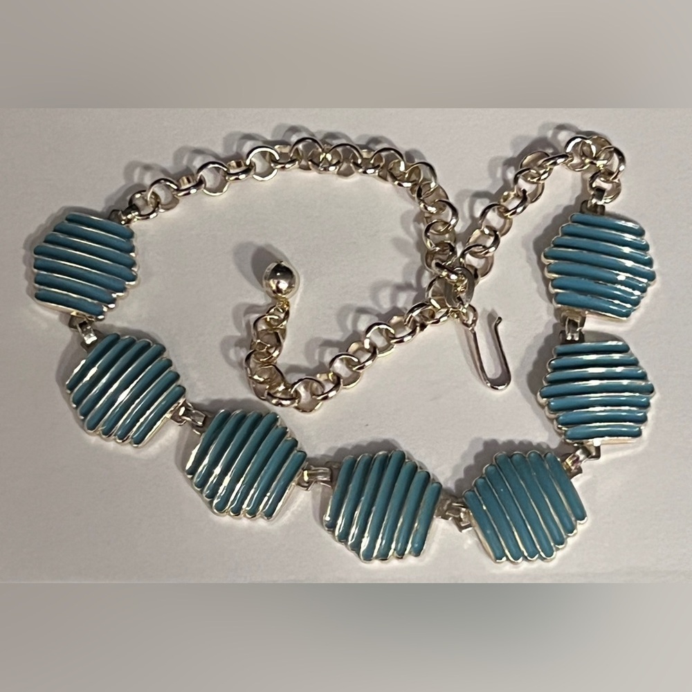 Necklace - silver tone - enamel - Germany